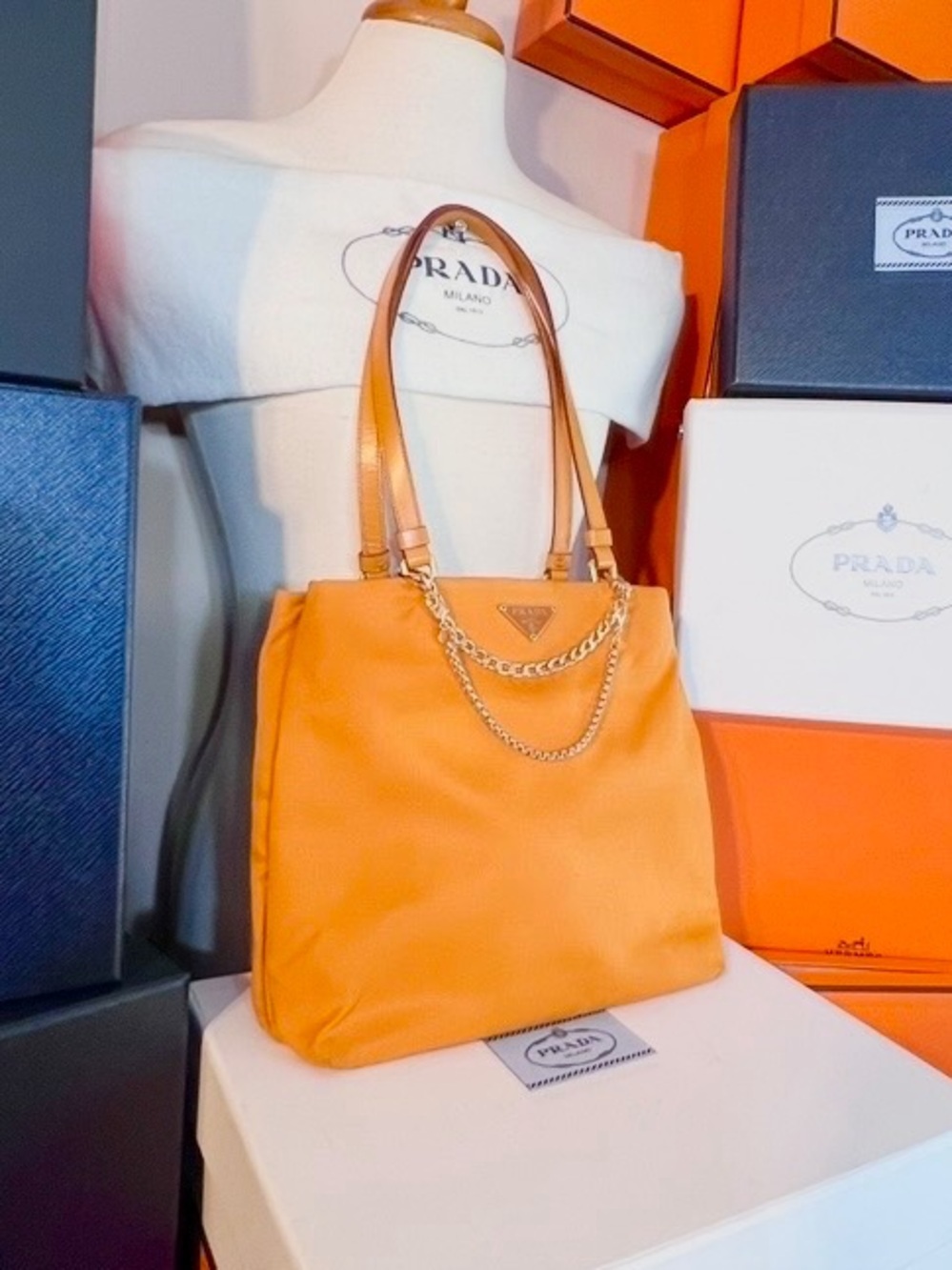 Prada🌟Orange Nylon Tessuto bag with Gold Details! 🌟Offers always welcome!